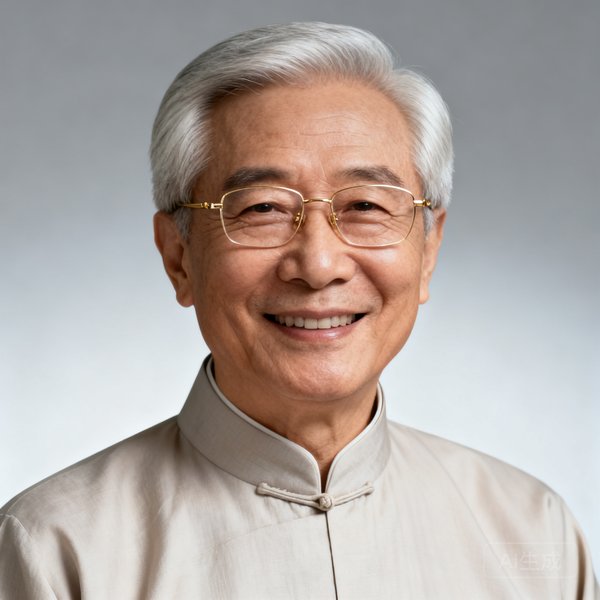 首席礼仪顾问李明远的头像，一位年过六旬的儒雅长者，银发整齐，戴着金丝边眼镜，身穿中式立领衬衫，曾在外交部礼宾司任职三十余年，笑容温润而富有涵养。